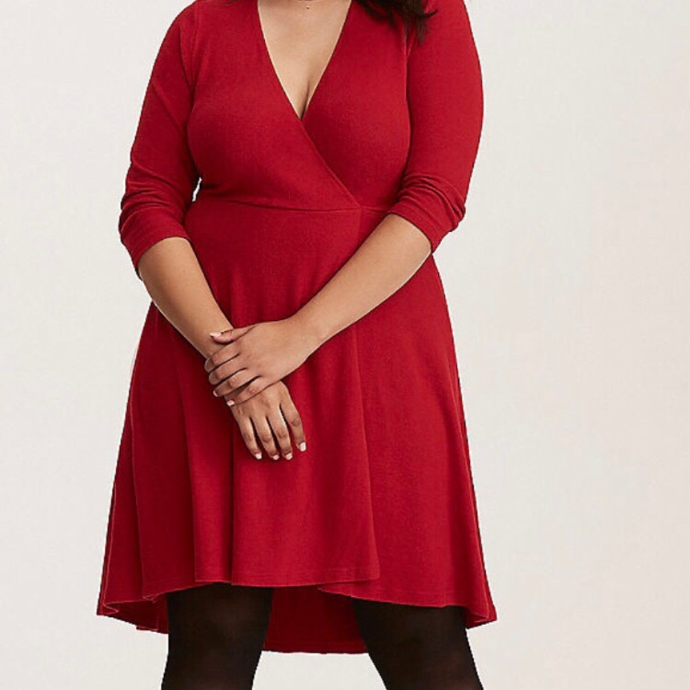 Red Faux Wrap Dress